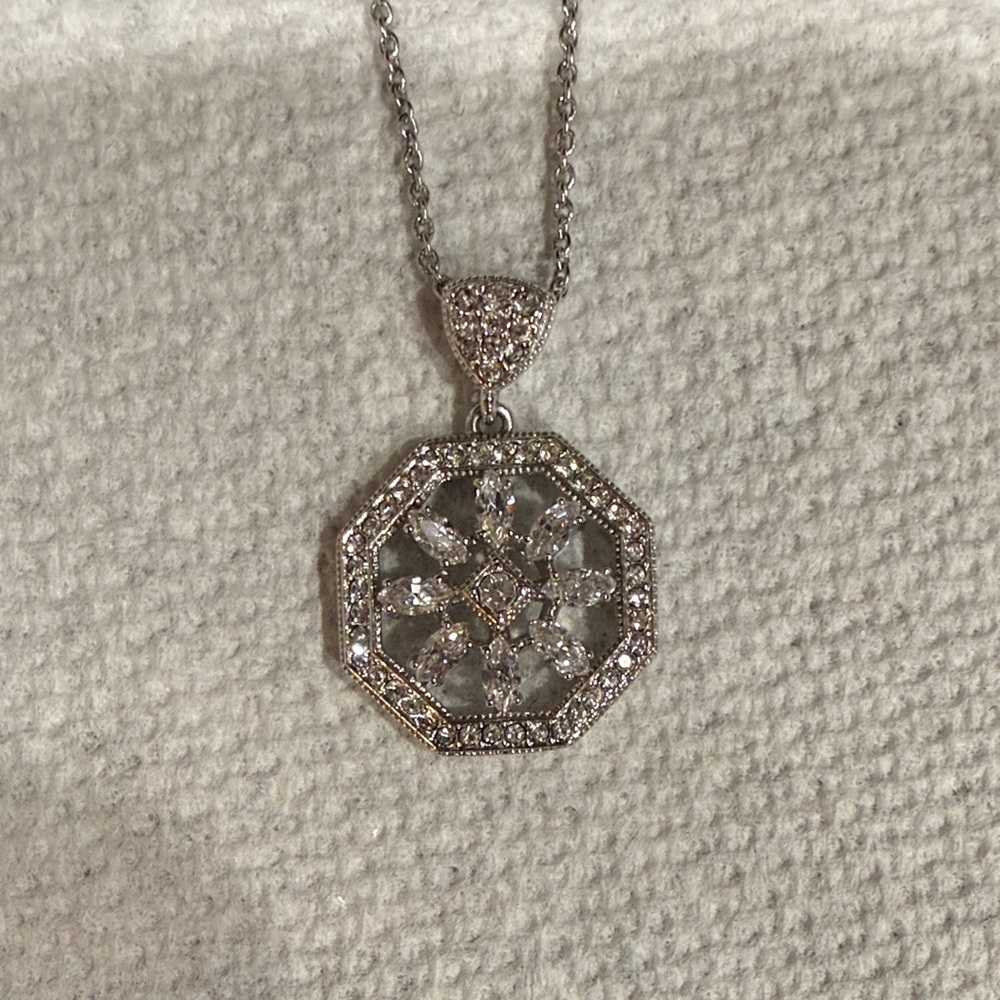 Silver Crystal Octagon Pendant Necklace